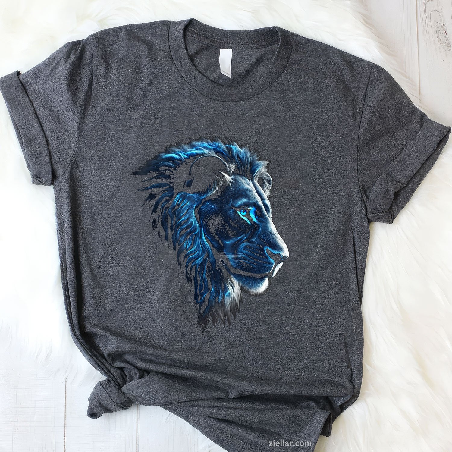 Blue Eyes Lion Artwork Tee and T-Shirt, Realistic Zoo Animal T-Shirt for Adults