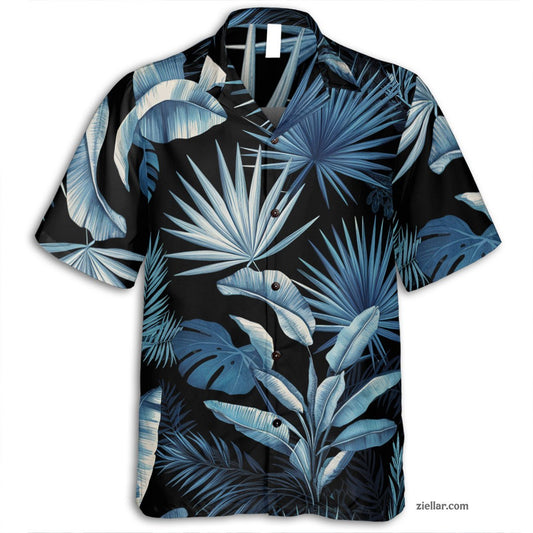 Blue Foliage Hawaiian Shirt and Tee, Tropical Beach Gift for Men Women