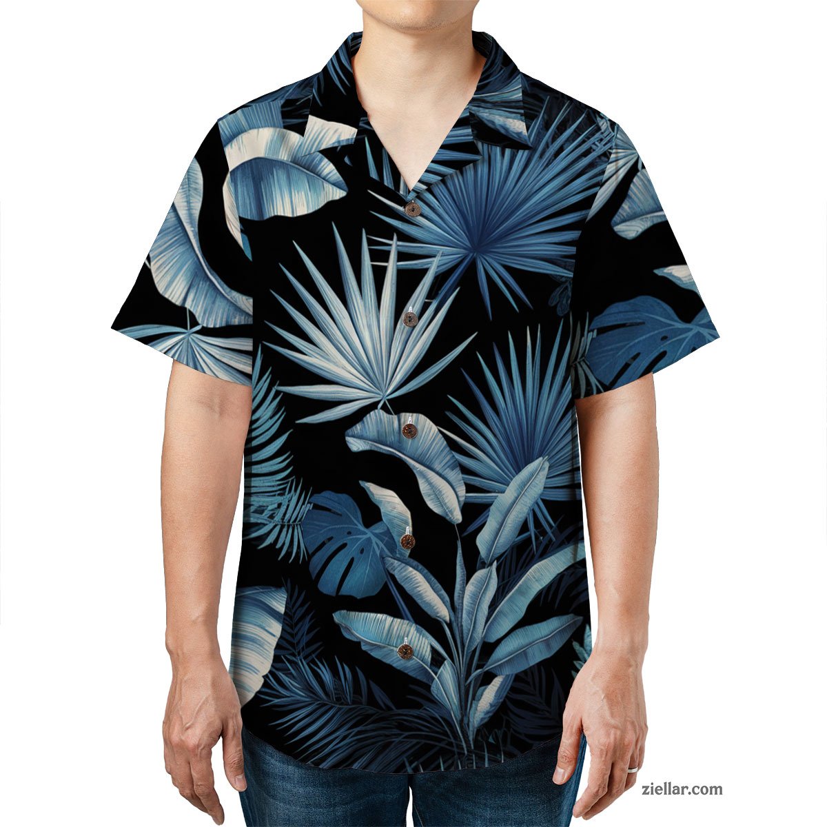 Blue Foliage Hawaiian Shirt and Tee, Tropical Beach Gift for Men Women