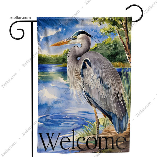 Blue Heron Beach Garden Flag 12x18 Coastal Seabird Ocean Yard Outdoor Decor