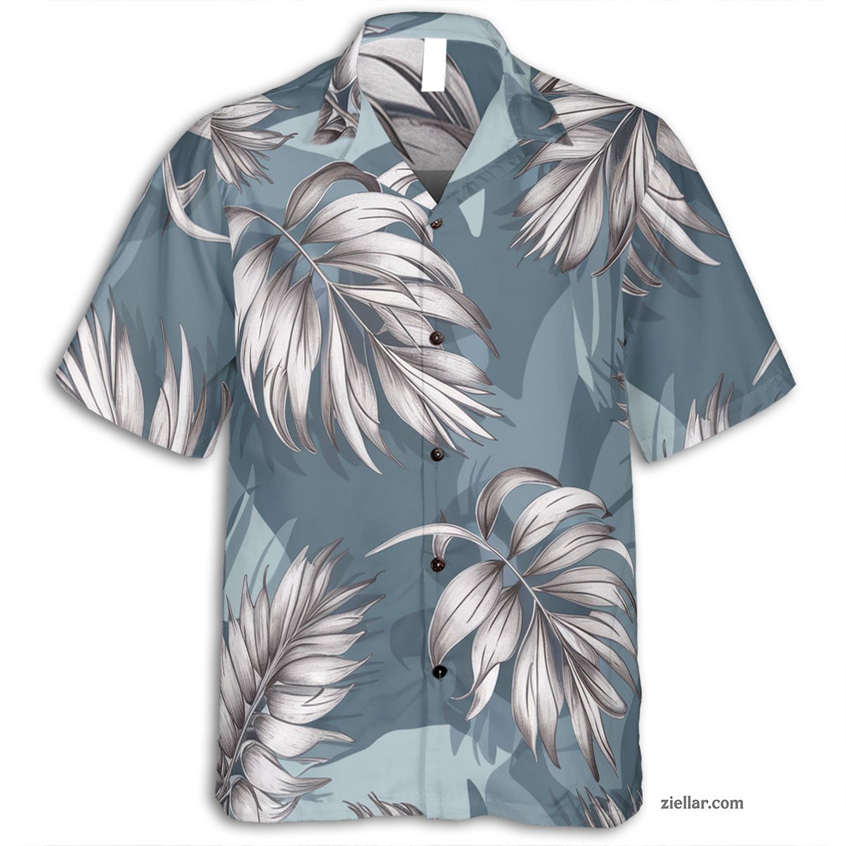 Blue Palm Leaf Print Hawaiian Shirt and Tee, Summer Tropical Vacation Wear