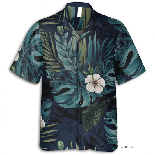 Blue Tropical Leaf and White Hibiscus Seamless Pattern Hawaiian Shirts Gifts – Lightweight and Comfy Summer Style