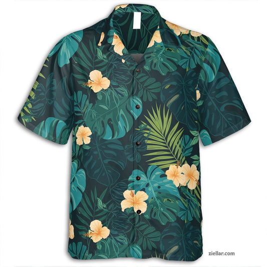 Blue Tropical Leaf White Hibiscus Floral Hawaiian Shirts for Beach Vacation – Must-Have Shirt for Your Holiday