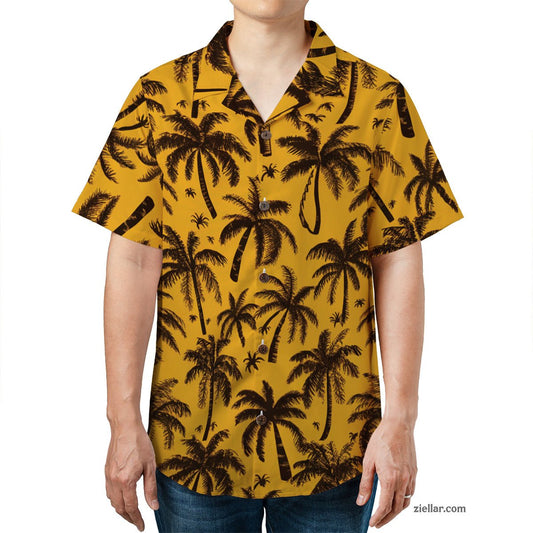 Bold Black Palm Tree Hawaiian Shirt and Tee, Yellow Summer Outfit Unisex