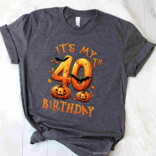 Boo It's My 40th Birthday Halloween Pumpkin 40 Years Old T-Shirt and Tee for Adults Men Women Unisex