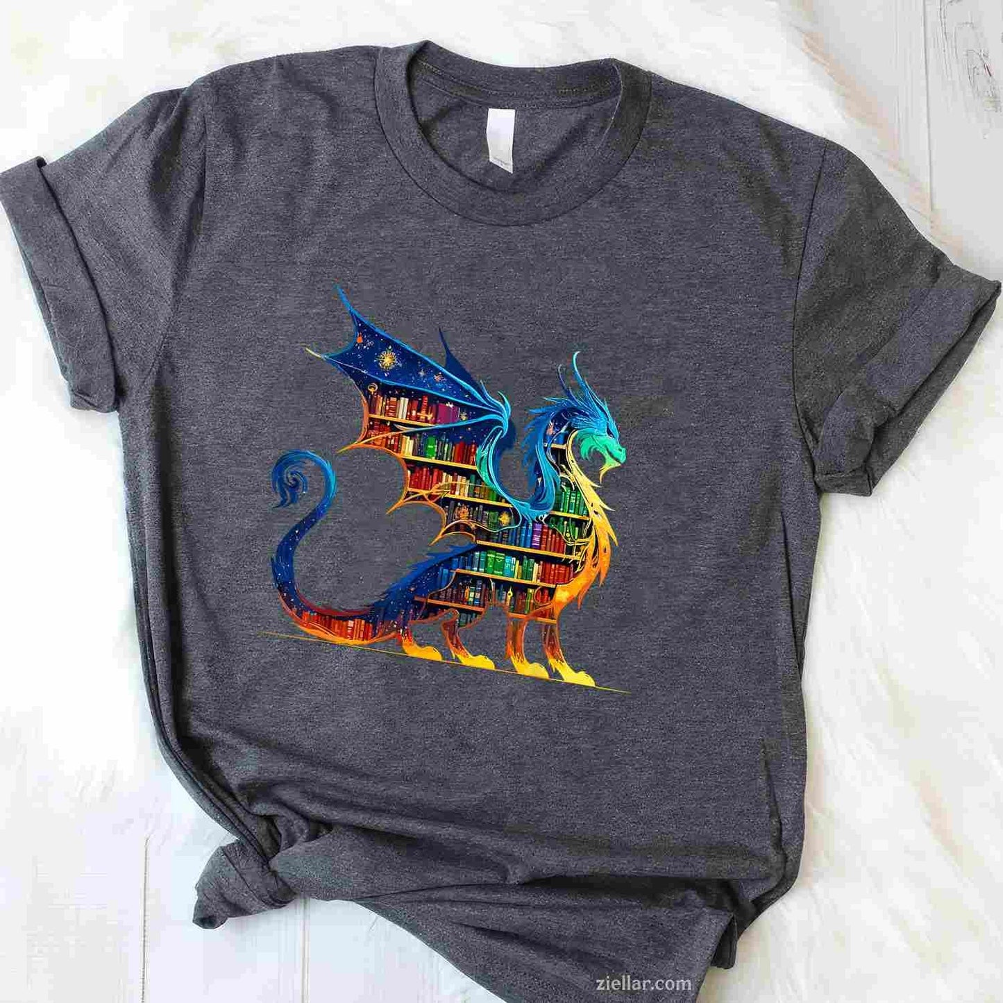 Book Dragon Reading Book Lover T-Shirt, Vintage Graphic Tee For Bookworm, Bibliophile, Adults Men Women