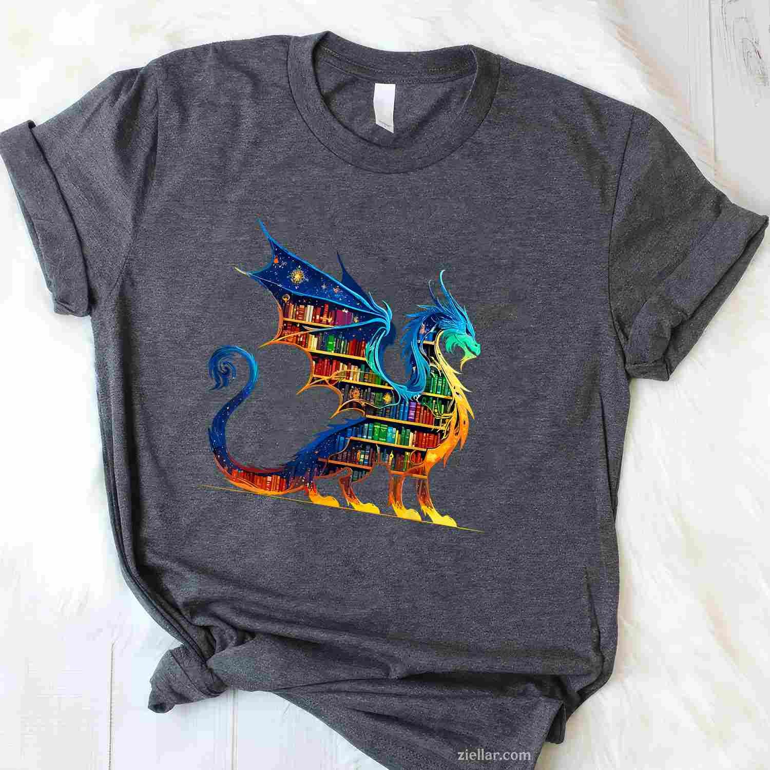 Book Dragon Reading Book Lover T-Shirt, Vintage Graphic Tee For Bookworm, Bibliophile, Adults Men Women
