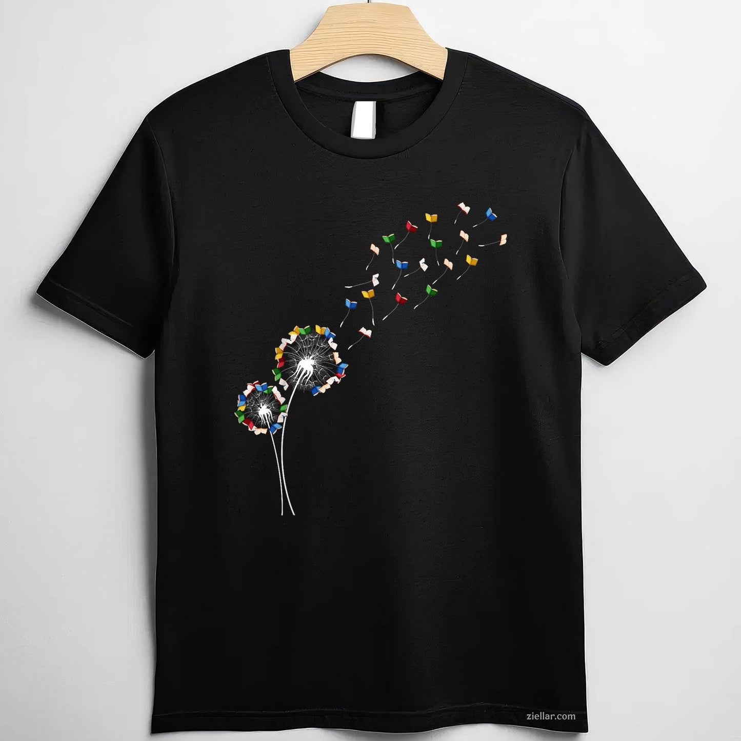 Book Lovers Cute Dandelion With Books Image T-Shirt, Vintage Graphic Tee For Bookworm, Librarian, Bibliophile