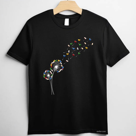 Book Lovers Cute Dandelion With Books Image T-Shirt, Vintage Graphic Tee For Bookworm, Librarian, Bibliophile