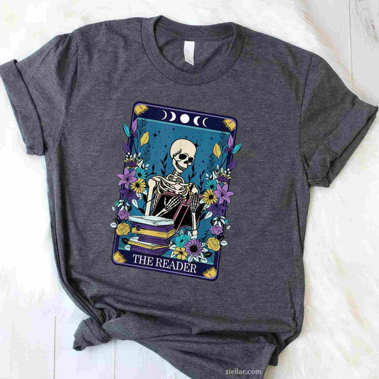 Book Lover Tarot Card The Reader Mystic Funny Skeleton T-Shirt