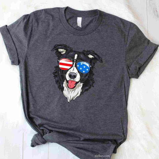 Border Collie Lover Patriotic Dog T-Shirt, 4Th Of July American Gift Vintage Graphic Tee For Adults
