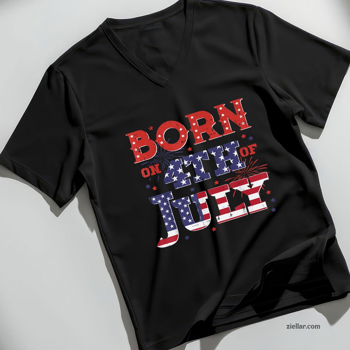 Born On 4th Of July Birthday American Men Women Boys Kids V-Neck Shirt