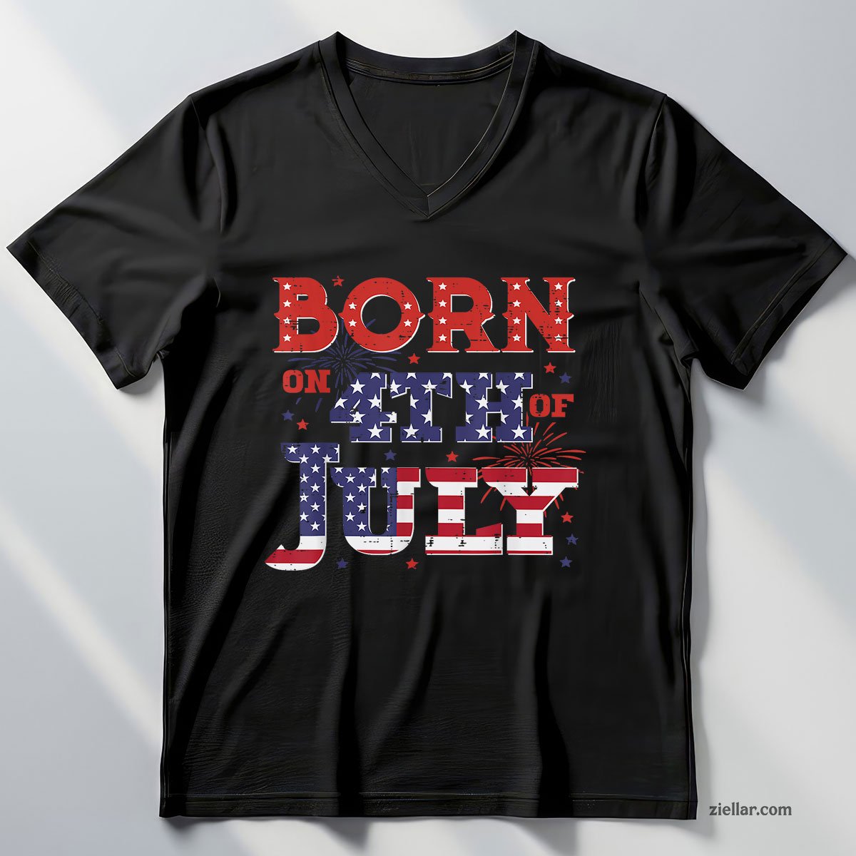 Born On 4th Of July Birthday American Men Women Boys Kids V-Neck Shirt