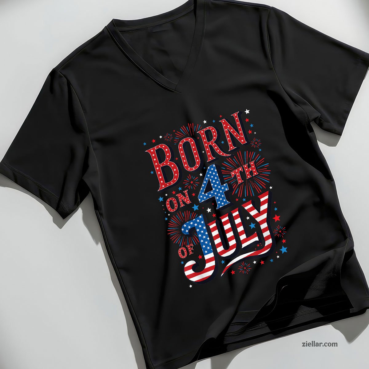 Born On The 4th of July Birthday Patriotic V-Neck Shirt, USA Independence Day Gift