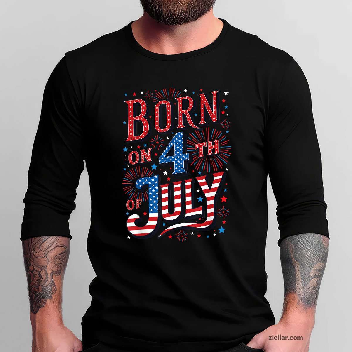 Born On The 4th of July Birthday Patriotic Long Sleeve Shirt, USA Independence Day Gift