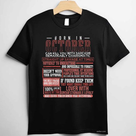 Born in October Libra Horoscope Birthday T-Shirt and Tee for Adults Men Women Unisex