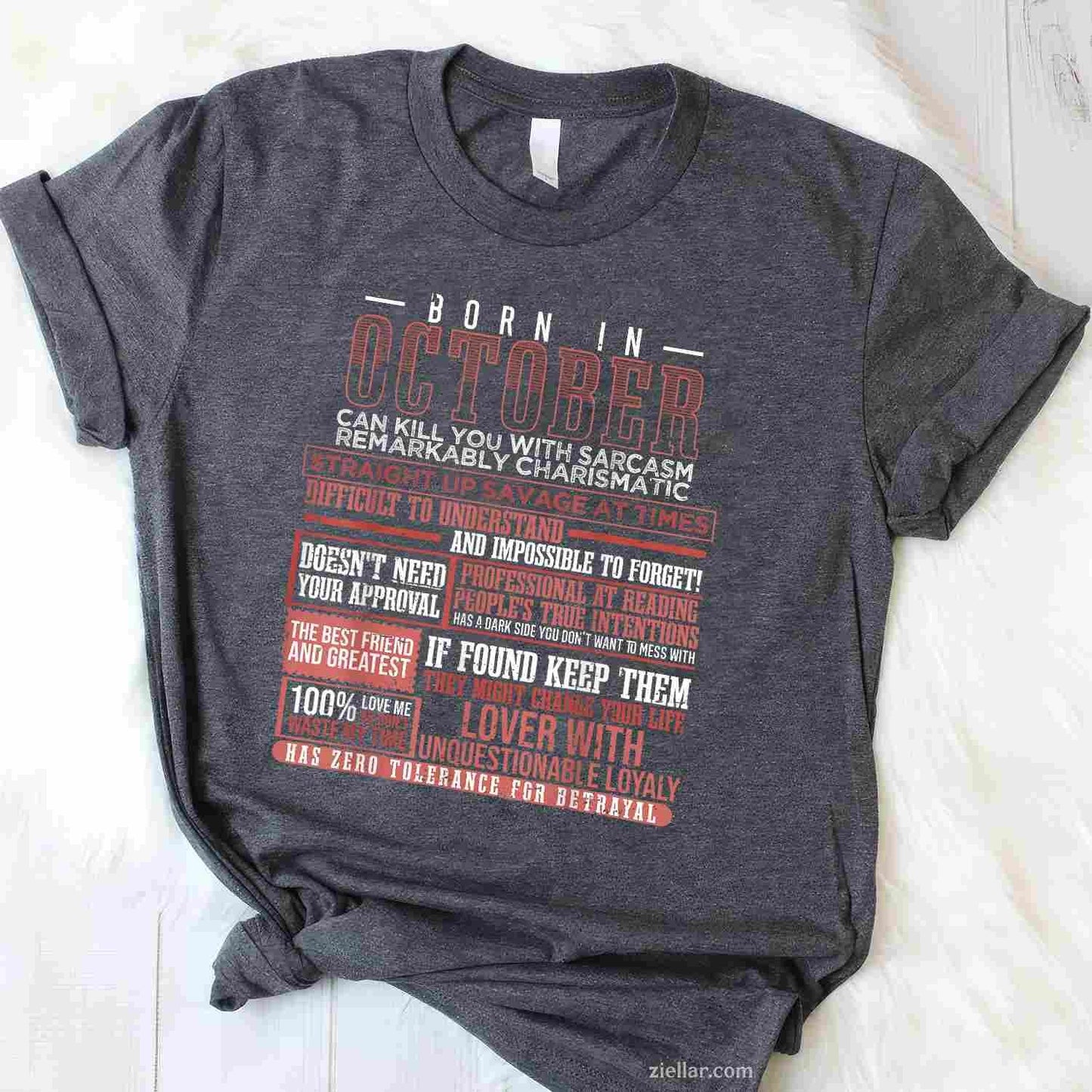 Born in October Libra Horoscope Birthday T-Shirt and Tee for Adults Men Women Unisex