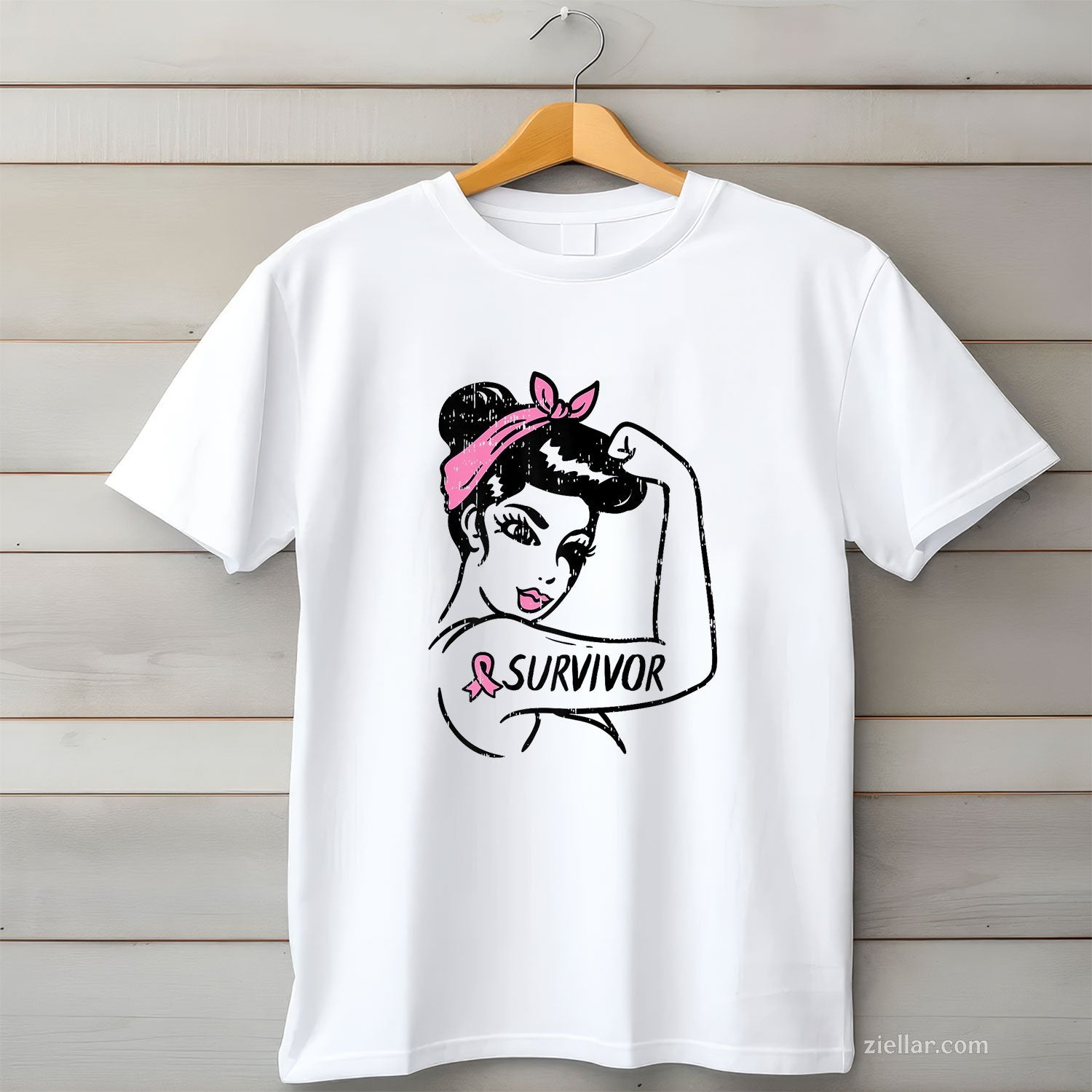 Breast Cancer Survivor Rosie Riveter Pink Awareness Women T-Shirt