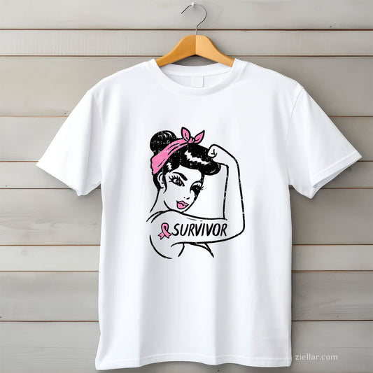 Breast Cancer Survivor Rosie Riveter Pink Awareness Women T-Shirt