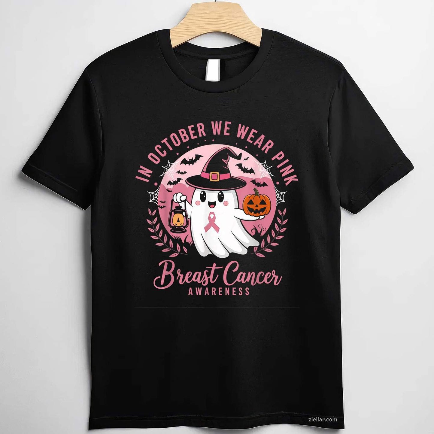 Breast Cancer s Women Halloween In October We Wear Pink Funny Graphic Tee and T-Shirt Gift for Adults Men Women Unisex