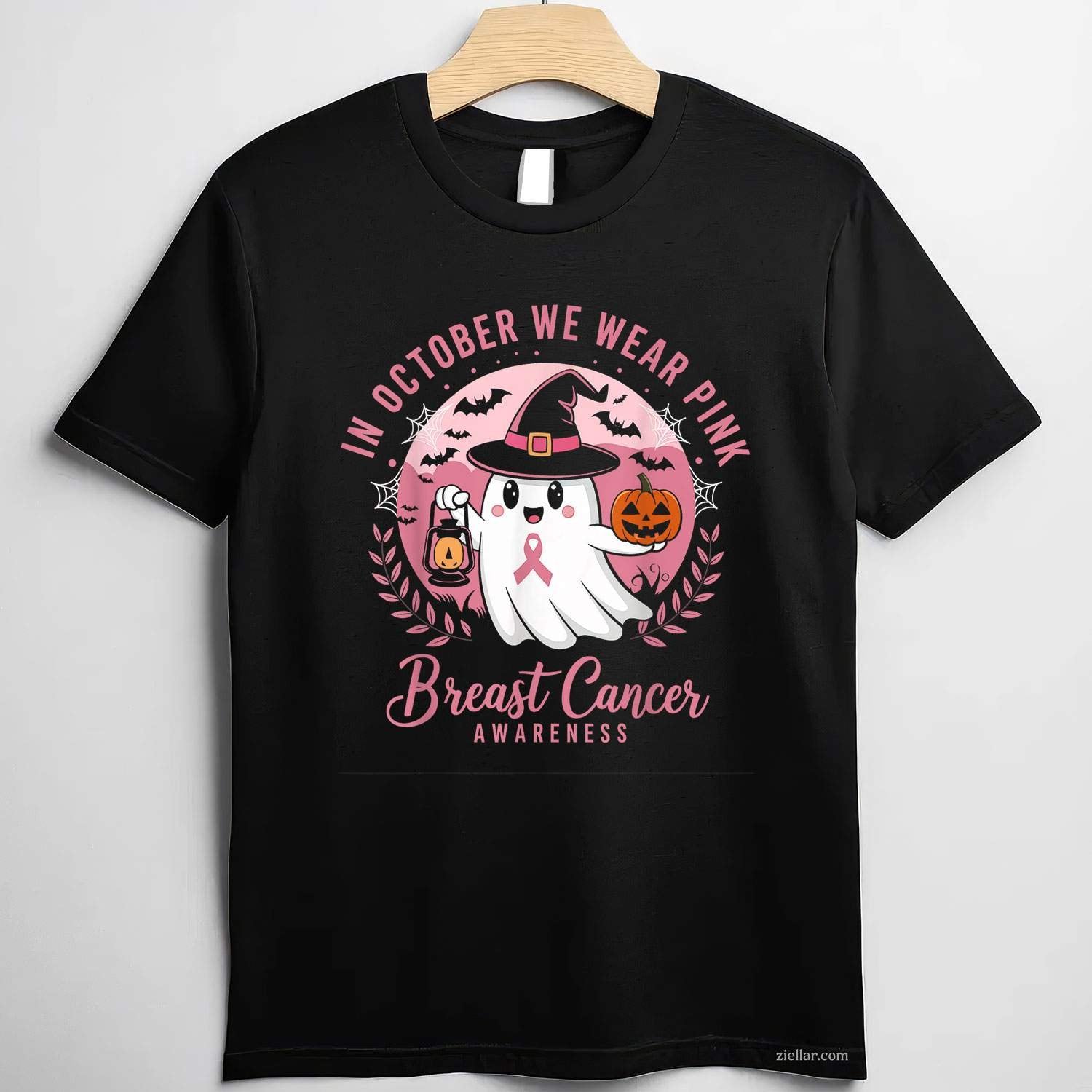 Breast Cancer s Women Halloween In October We Wear Pink Funny Graphic Tee and T-Shirt Gift for Adults Men Women Unisex