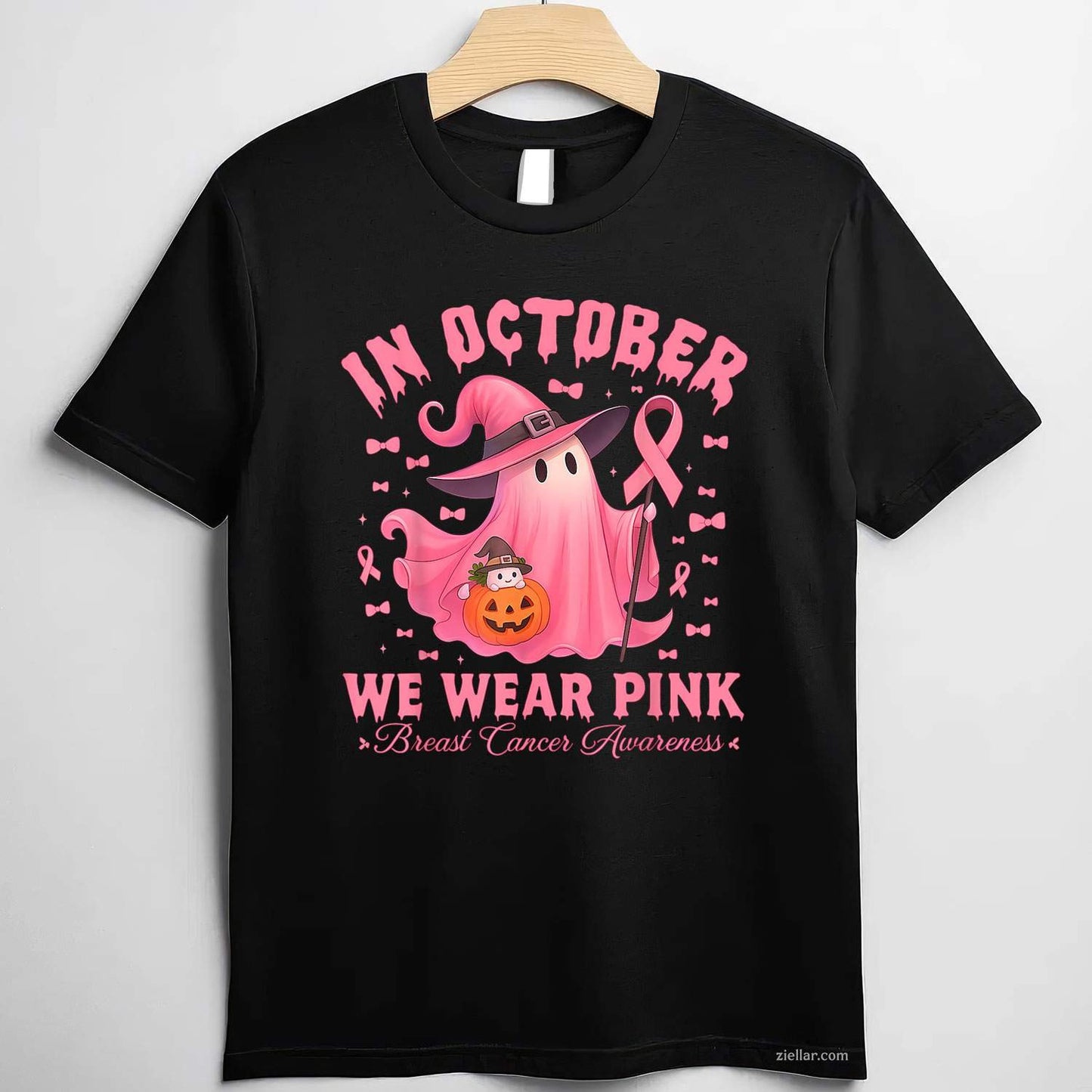 Breast Cancer Awareness Halloween In October We Wear Pink Funny Graphic Tee and T-Shirt Gift for Adults Men Women Unisex