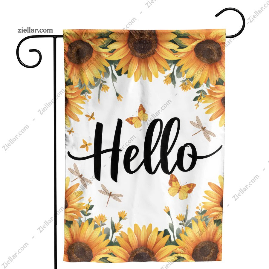 Bright Hello Sunflower and Butterfly Garden Flag Summer Outdoor Yard Decor