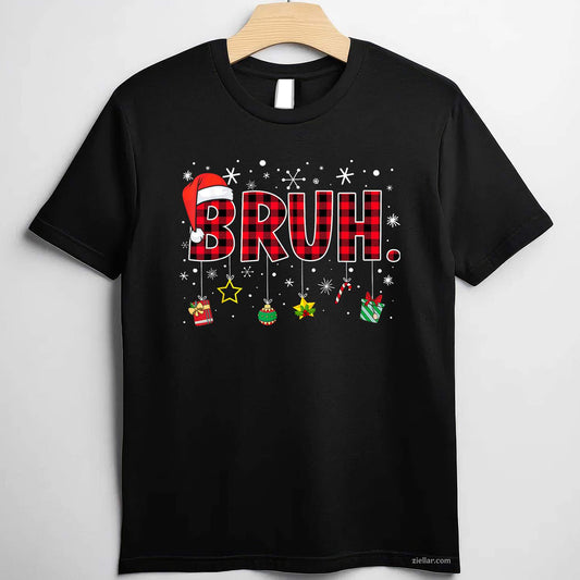 Bruh Funny Christmas Red Plaid Teens Boys Xmas Pajamas T-Shirt, A Funny Bruh Red Plaid Christmas Pajama Tee For Adults