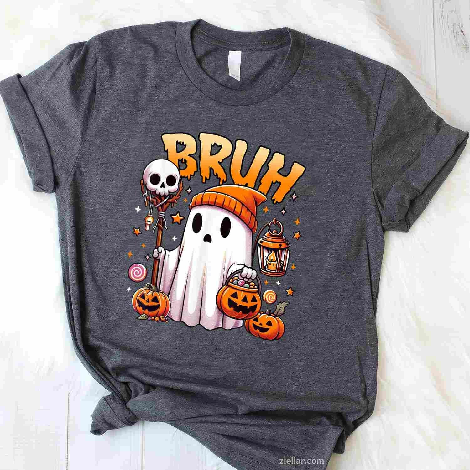 Bruh Ghost Halloween Cute Ghost Trick Or Treat Candy Tee, Halloween T-Shirt for Men Women Adults Unisex, Classic Fit Unisex Design, Everyday Wear Essential