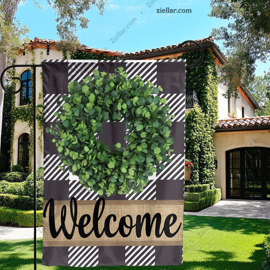 Buffalo Plaid Wreath Spring Garden Flag 12x18 Inch, Double Sided Outdoor Flag