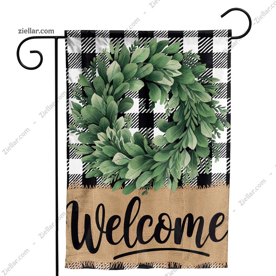 Buffalo Plaid Wreath Spring Garden Flag 12x18 Inch, Double Sided Outdoor Flag. Tee Gift