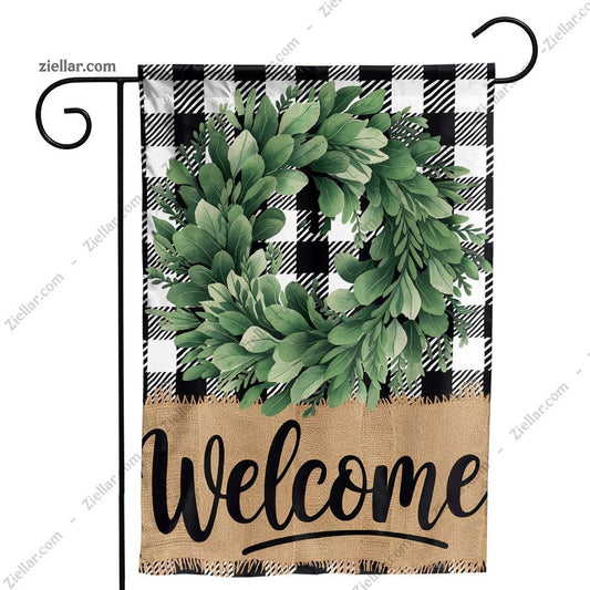 Buffalo Plaid Wreath Spring Garden Flag 12x18 Inch, Double Sided Outdoor Flag. Tee Gift