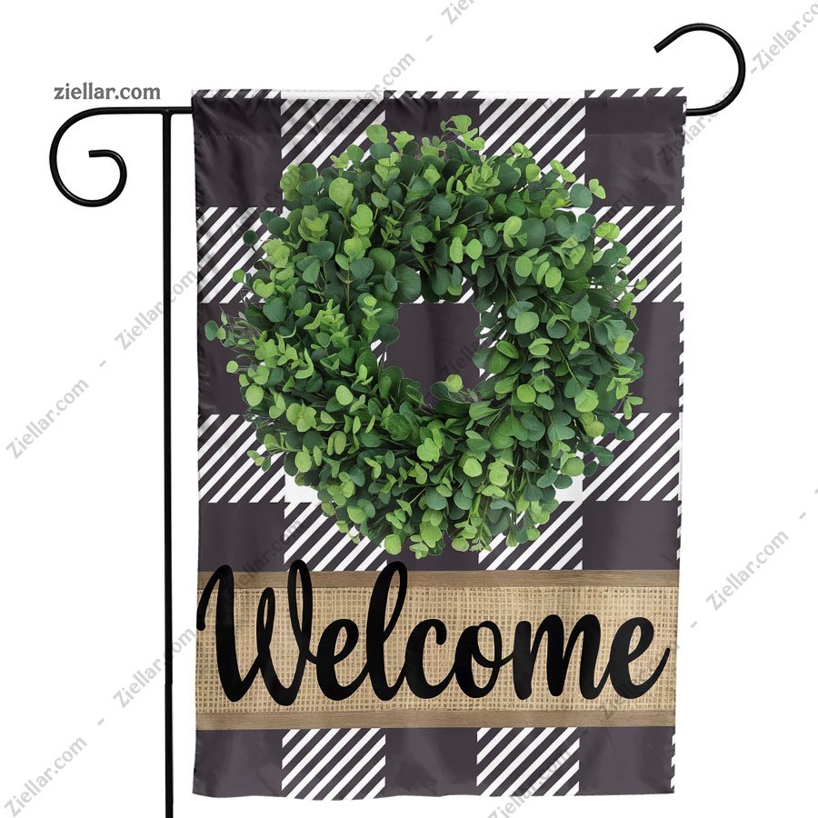 Buffalo Plaid Wreath Spring Garden Flag 12x18 Inch, Double Sided Outdoor Flag