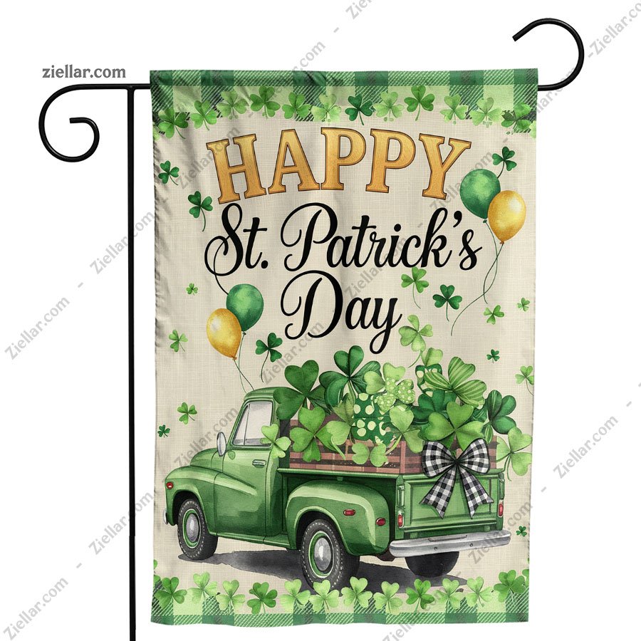 Buffalo Plaid St Patricks Day Garden Flag 12x18 Inch Truck Shamrocks Yard Sign