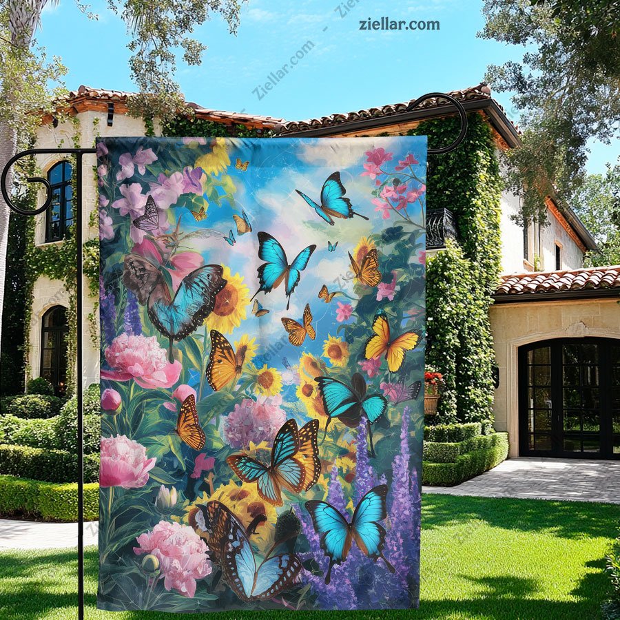 Butterfly Garden Flag 12x18 Inch Spring Floral Yard Outdoor Lawn Decoration
