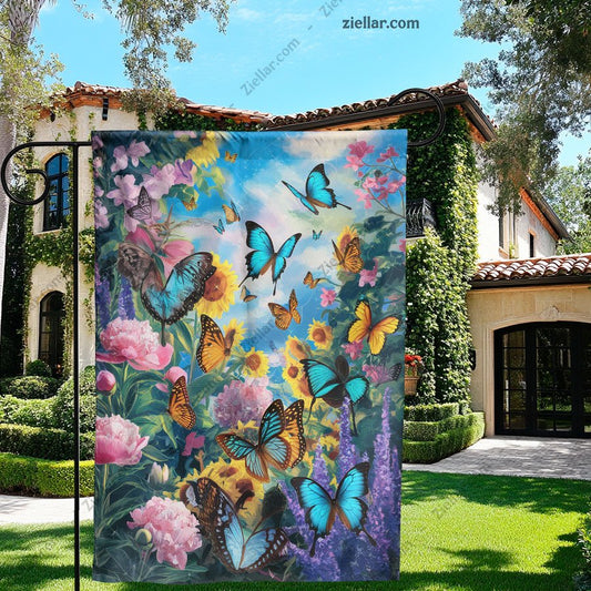 Butterfly Garden Flag 12x18 Inch Spring Floral Yard Outdoor Lawn Decoration