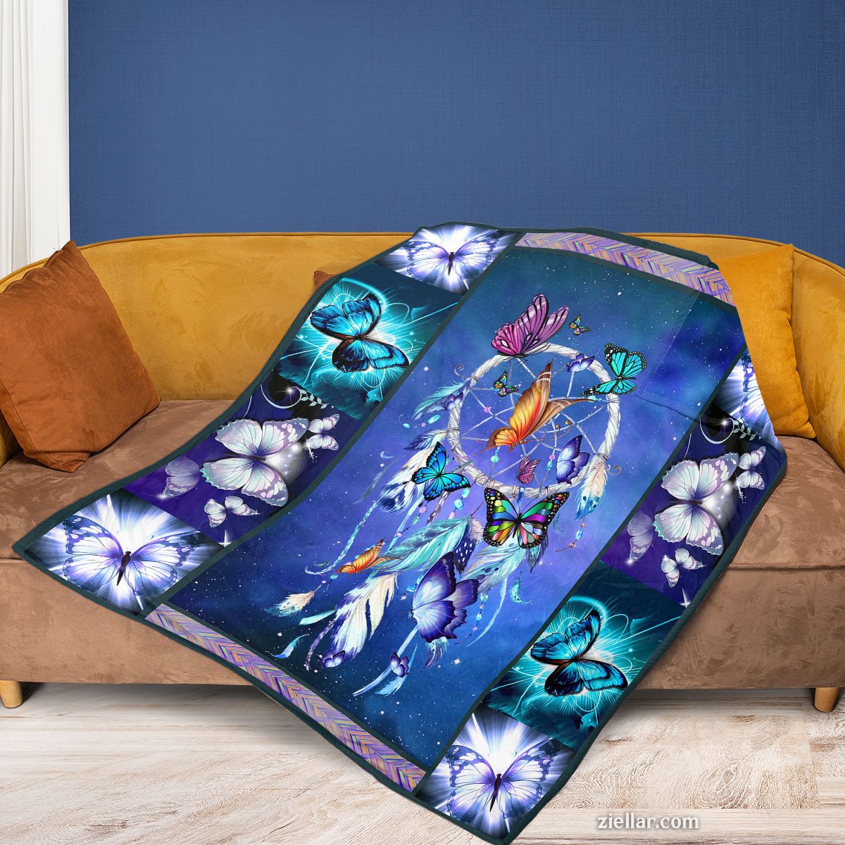 Butterfly Wings Quilt Blanket, Fleece Blanket Blue and Purple Spiritual Gift for Her