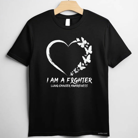 Butterfly Heart I Am A Fighter Lung Cancer Awareness T-Shirt
