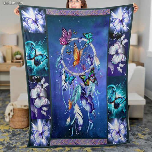 Butterfly Wings Quilt Blanket, Fleece Blanket Blue and Purple Spiritual Gift for Her