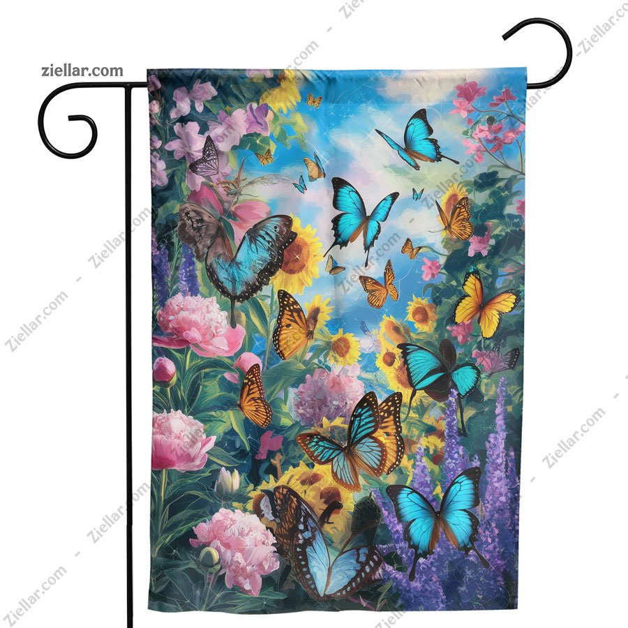 Butterfly Garden Flag 12x18 Inch Spring Floral Yard Outdoor Lawn Decoration