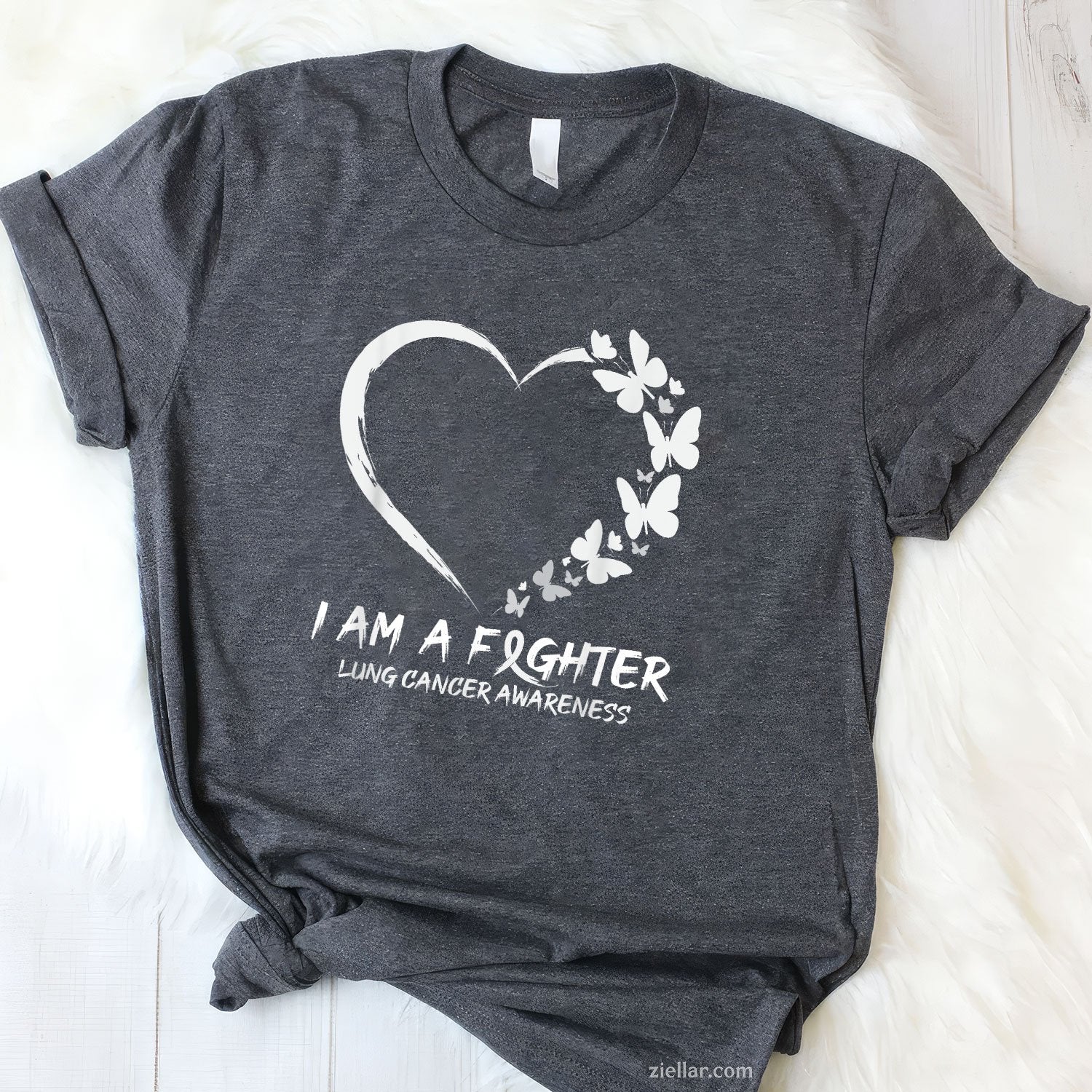 Butterfly Heart I Am A Fighter Lung Cancer Awareness T-Shirt