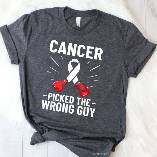 Cancer Picked The Wrong Guy Lung Cancer Awareness Tee and T-Shirt, Lung Cancer Awareness Support T-Shirt for Men and Women Adults