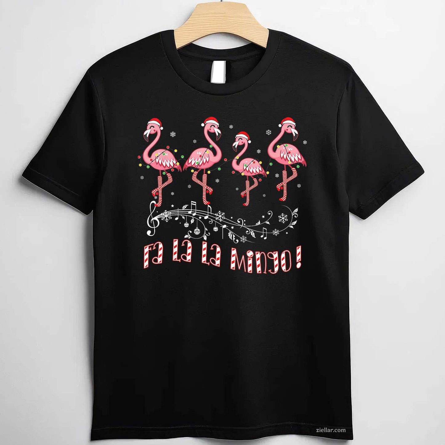 Candy Cane Flamingoes Fa La La Mingo Flamingo Christmas T-Shirt, A Fa La La Mingo Flamingo Christmas Tee