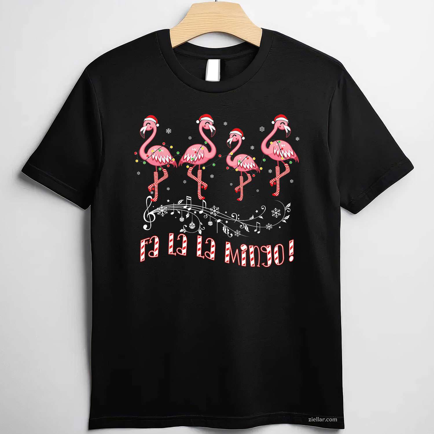 Candy Cane Flamingoes Fa La La Mingo Flamingo Christmas T-Shirt, A Fa La La Mingo Flamingo Christmas Tee