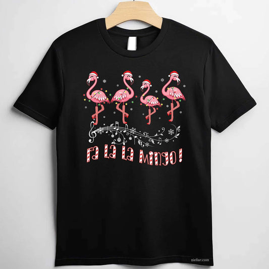 Candy Cane Flamingoes Fa La La Mingo Flamingo Christmas T-Shirt, A Fa La La Mingo Flamingo Christmas Tee
