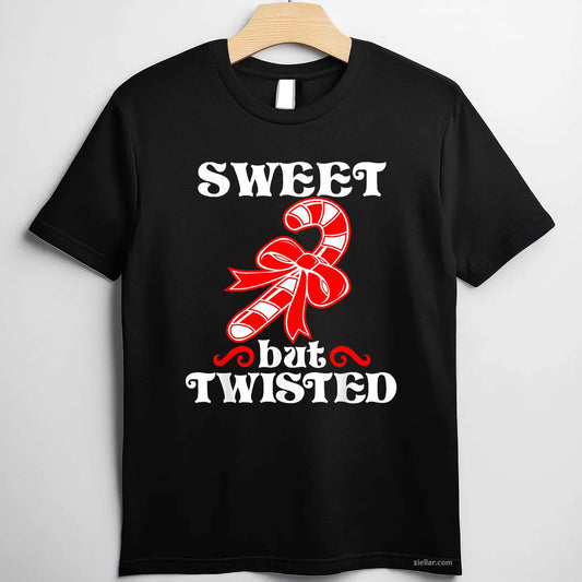 Candy Cane Sweet But Twisted Funny Christmas Short Sleeve T-Shirt, A Sweet But Twisted Funny Christmas Tee