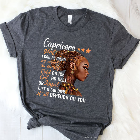 Capricorn Girl Birthday Tee and T-Shirt, December or January Zodiac T-Shirt Gift for Women Adults