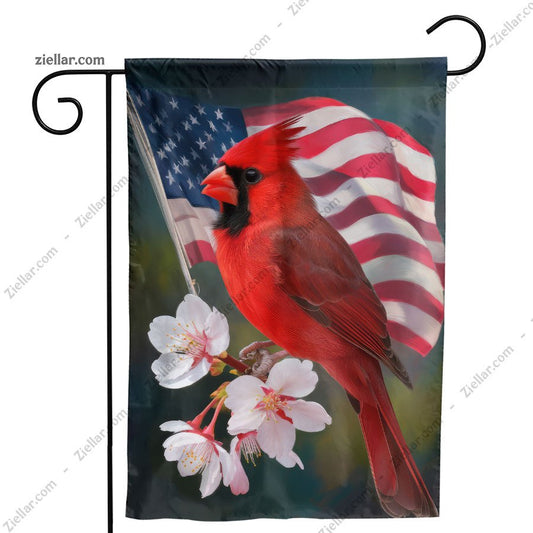 Cardinal Flowers Garden Flag, Patriotic American Banner for Lawn or Porch Use