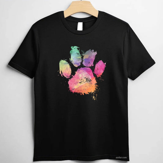 Cat Dog Paw Print Watercolor Rainbow T-Shirt, Abstract Animal Lover Vintage Graphic Tee For Adults Unisex