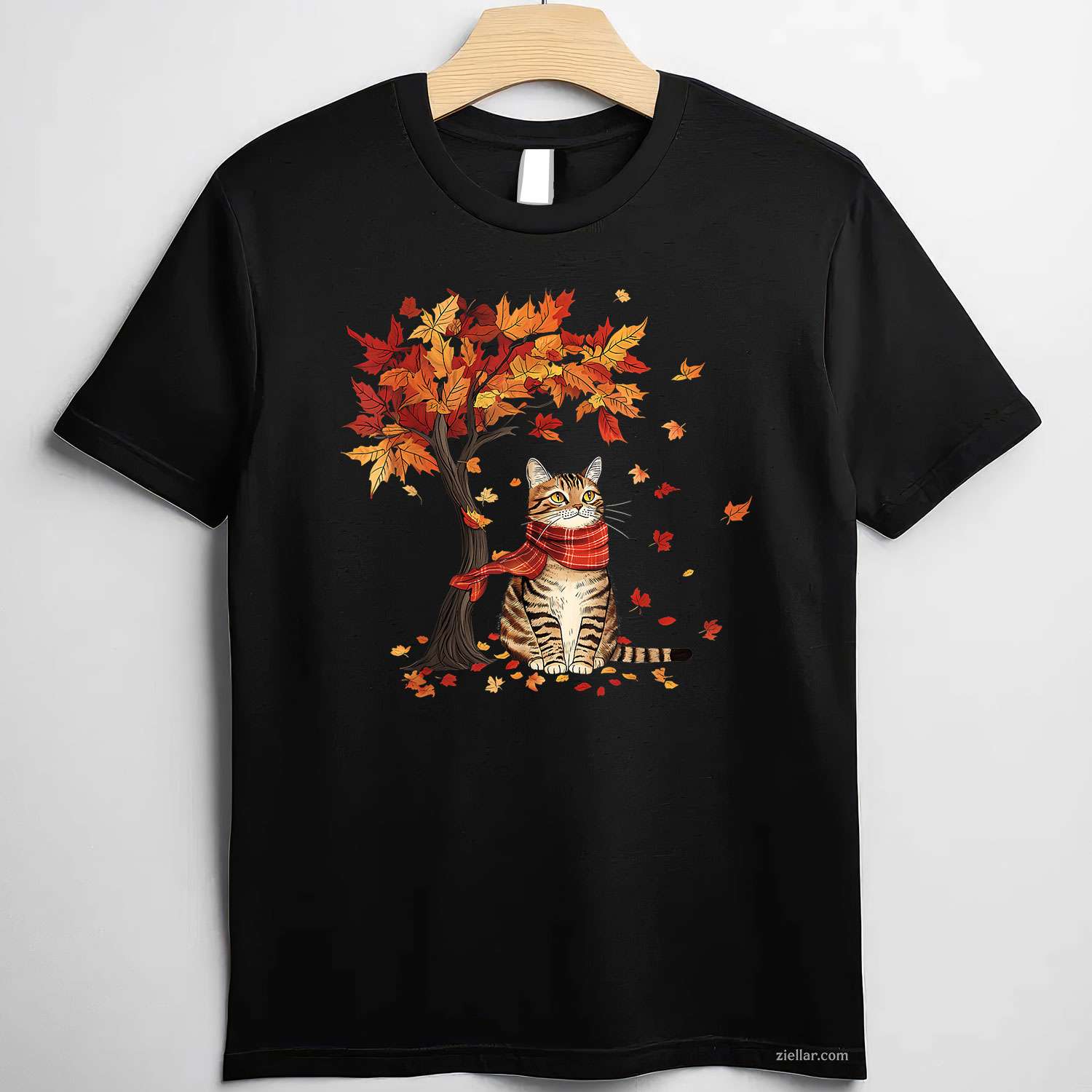 Cat Leaf Fall Tree Hello Autumn Thanksgiving It's Fall Y'all T-Shirt and Tee for Adults Men Women Unisex